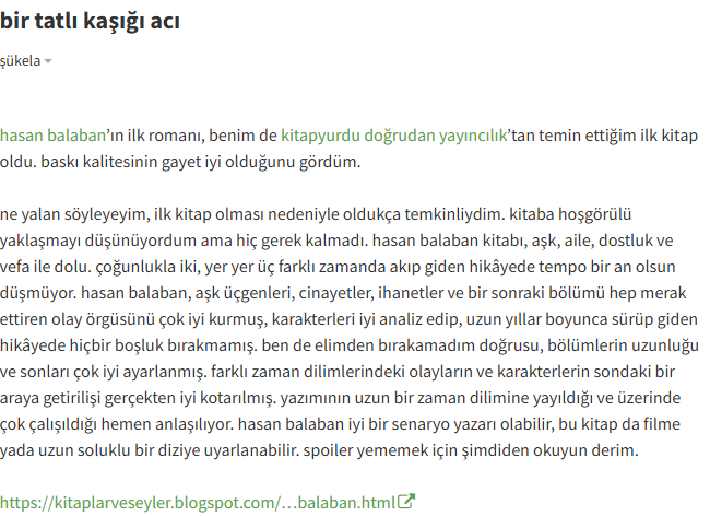 eksisözlük üzerinden Bir Tatlı Kaşığı Acı hakkında yorum